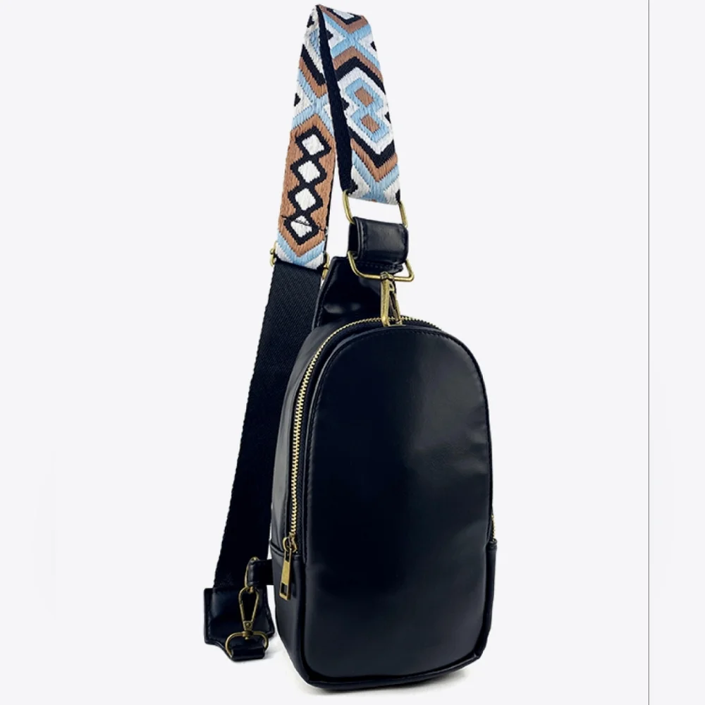 Vegan Leather Crossbody Sling Bag Shoulder Purse Convertible Wide Guitar Strap